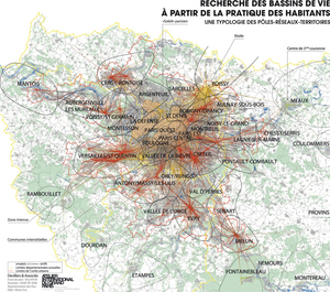 carte : recherche des bassins de vie  à partir de la pratique des habitants - Une typologie des pôles-réseaux-territoires