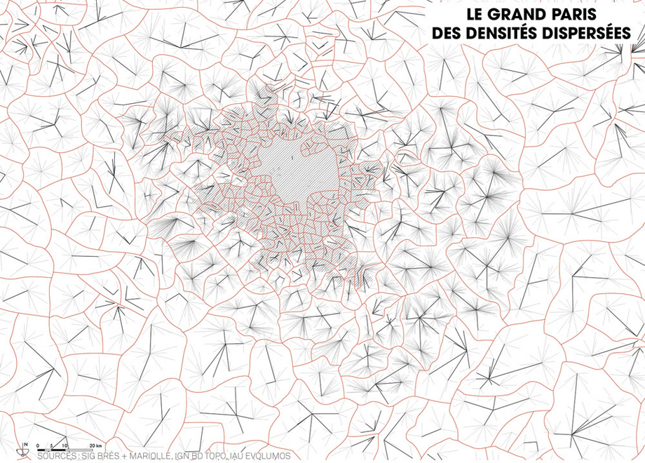 carte : le Grand Paris des densités dispersées