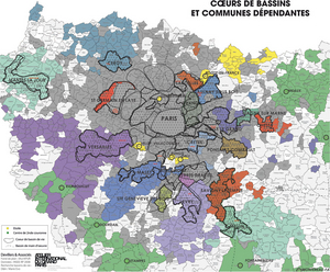 carte : cœurs de bassins  et communes dépendantes