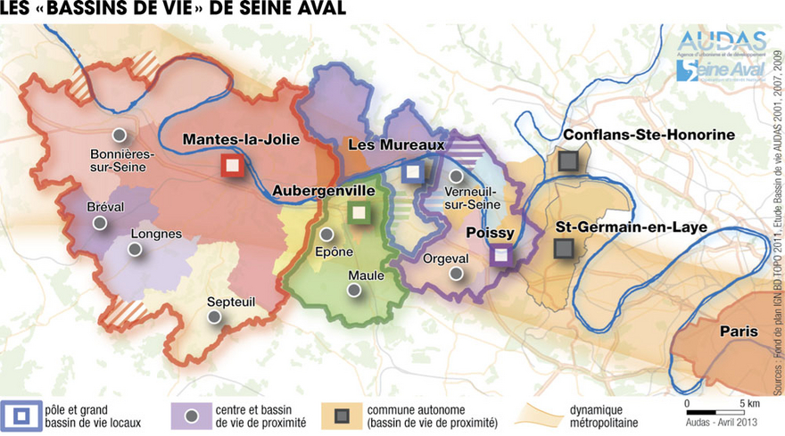 carte : les « bassins de vie » de Seine Aval