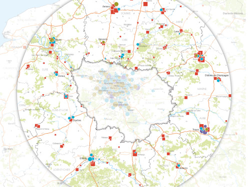 Principales polarités commerciales à moins de 100 km de l’Île-de-France