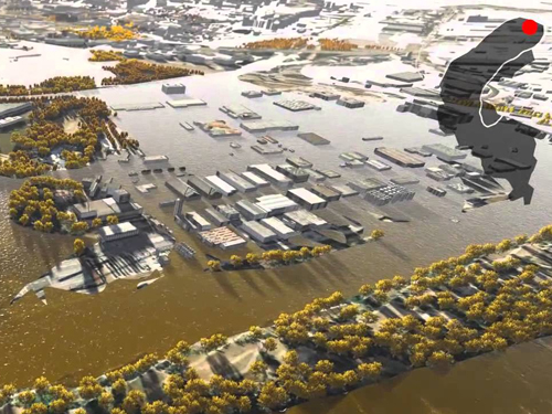Simulation d'une crue centennale de la Seine en aval de Paris (Hauts-de-Seine)